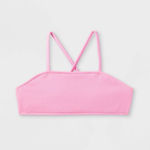 Girls Bandeau Ribbed Top & High Rise Hipster Ribbed Bottom Bikini Swim Set L - Picture 3 of 10